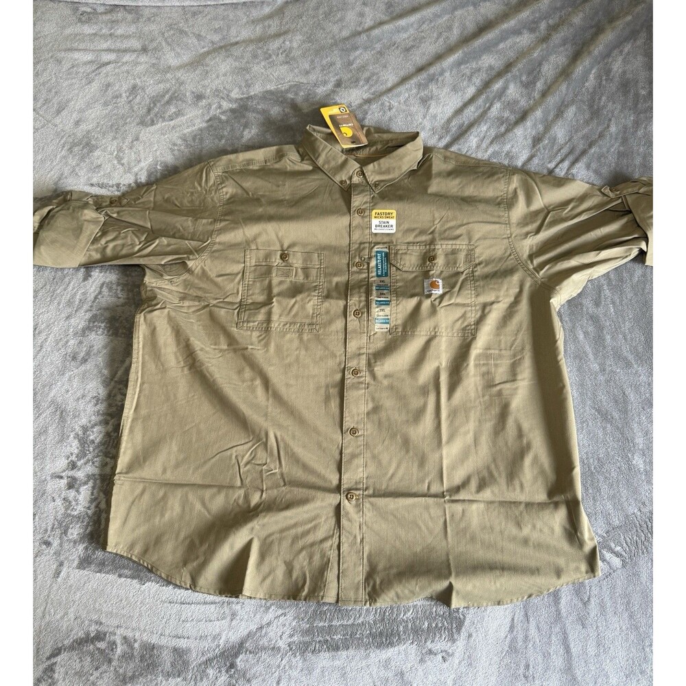 NWT Carhartt Relaxed Fit Shirt Mens 3XL Tall Button Down Long Sleeve Khaki